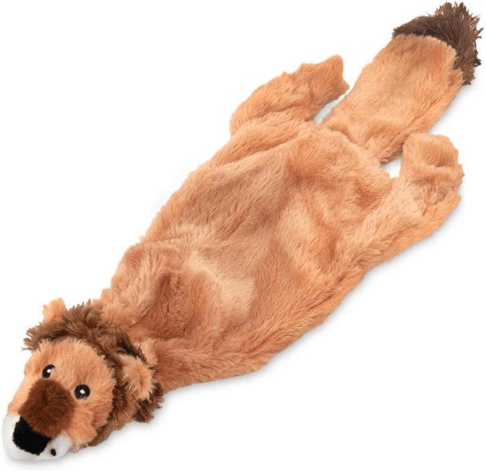 2-In-1 Stuffless Squeaky Dog Toys with Soft, Durable Fabric for Small, Medium, and Large Pets, No Stuffing for Indoor Play, Holds a Plastic Bottle - Lion, Small