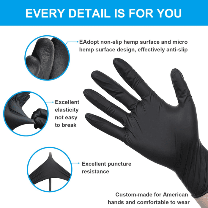 - Black Nitrile Disposable Gloves, 5Mil, Powder/Latex-Free, Medical Exam 100 PCS for Examination Home Cleaning Food Gloves (X-Large) - Image 3