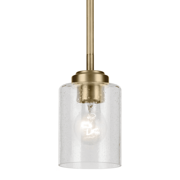 Winslow Natural Brass Industrial Seeded Glass Cylinder Led, Mini Hanging Pendant Light - Image 5