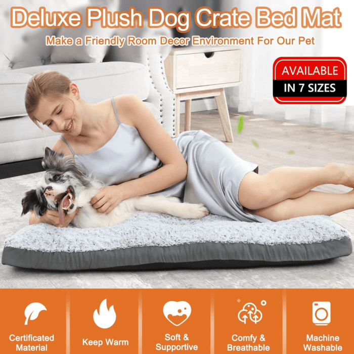 Deluxe Washable Dog Bed for Large Dogs Dog Crate Mat 36 Inch Comfy Fluffy Kennel Pad Anti-Slip for Dogs up to 60 Lbs, 36" X 23", Grey - Image 2