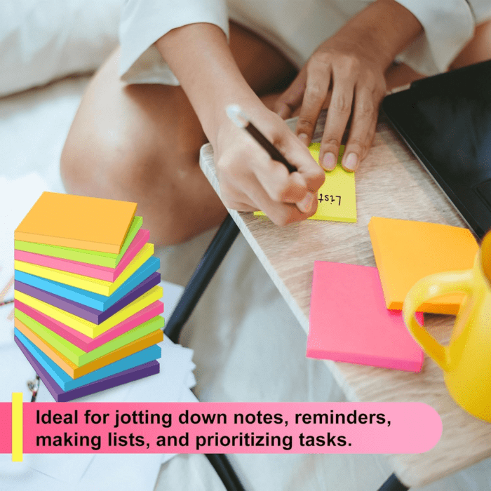 Sticky Notes - 12 Pads, 3”X3” - Colorful Self-Stick Post Notes Bulk - Office Desk Accessories | Teacher Classroom Must Haves,Aesthetic School Supplies for Home,Stocking Stuffers for Women Adult - Image 3