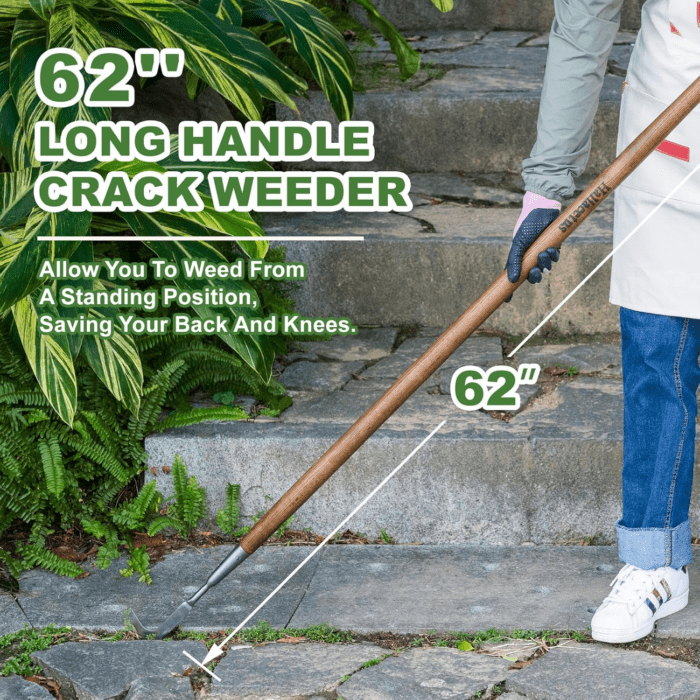 Long Handle Crack Weeder, 62'' L-Shaped Stainless Steel Crevice Weeding Tool, Comfortable Wood Handle Paver Weeder, Sidewalk Weed Removal Tool for Garden Lawn, Bricked Patio, Terrace Paving - Image 3