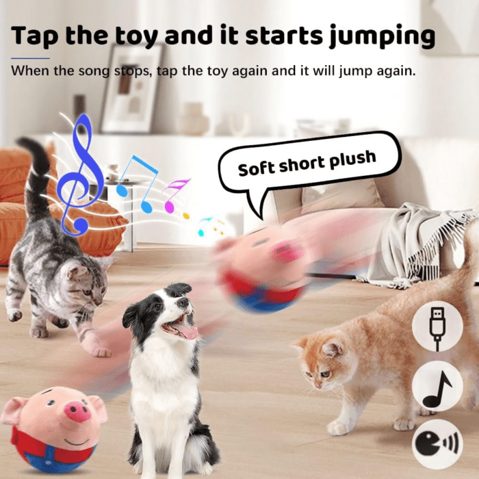 Active Moving Pet Plush Toy, 2024 New Interactive Dog Toy for Boredom Squeaky Dog Toys for Small Dogs Moving Dog Ball Toy, Pig Plush Sound Electronic Dog Toy Rechargeable Pet Bouncing Balls Toy - Image 3