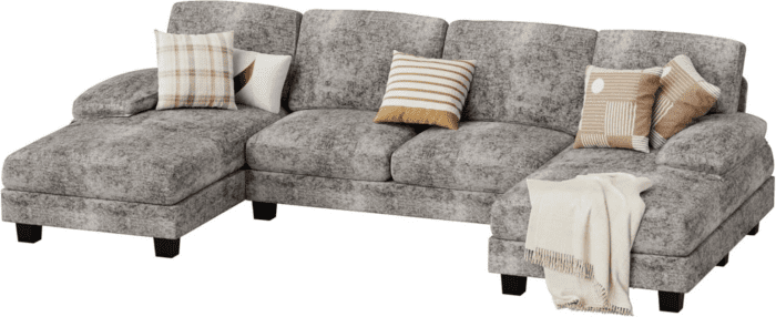 Sectional Couches for Living Room, U Shaped Couch with Chenille Fabric, 4 Seat Modern Sofa with Removable Pillows for Apartment and Small Space (Fabric, Grey) - Image 7