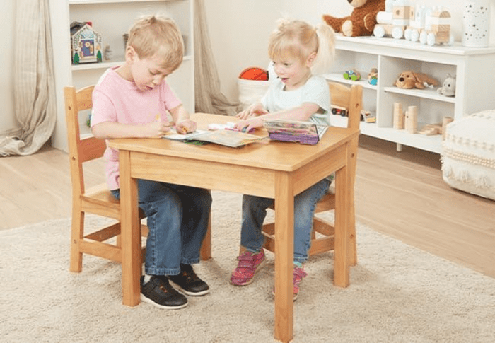 Solid Wood Table and 2 Chairs Set - Light Finish Furniture for Playroom - Image 2