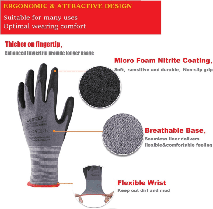 Safety Work Gloves Microfoam Nitrile Coated-12 Pairs,Seamless Knit Nylon Gloves,Home Improvement,Micro-Foam Gloves - Image 2