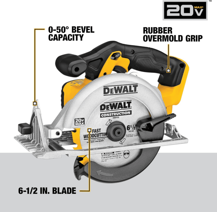 20V MAX Circular Saw, 6-1/2-Inch Blade, 460 MWO Engine, 0-50 Degree Bevel Capability, Bare Tool Only (DCS391B) - Image 2