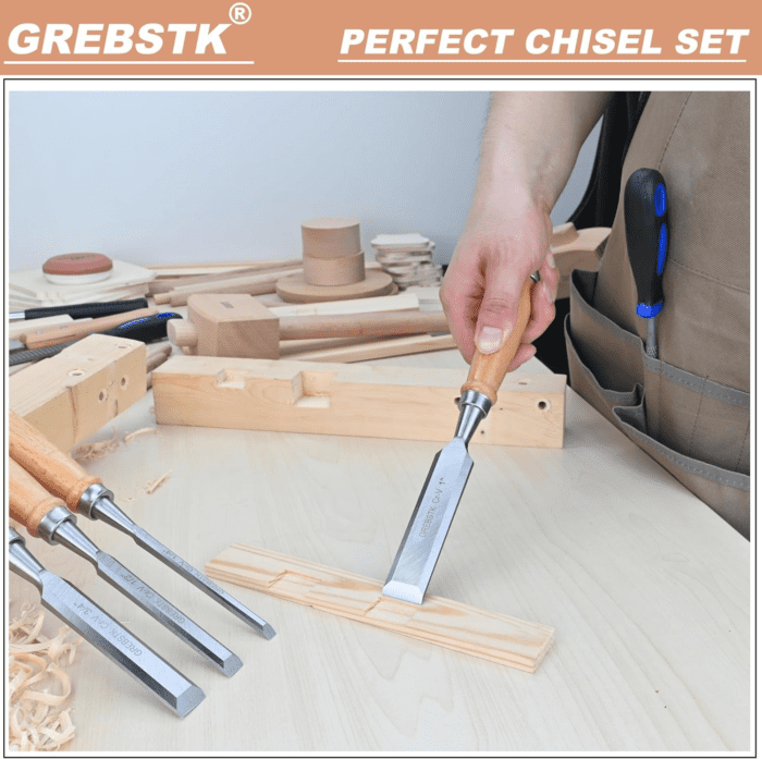 9.5In Wood Chisel Set for Woodworking, 4Pcs Chrome Vanadium Steel Bevel-Edge Bench Chisels with Cap, Comfortable Beech High Impact Handle - Image 8