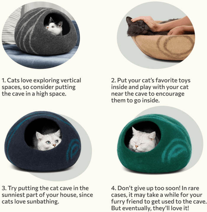 Cat Cave – Premium Felt Cat Bed for Indoor Cats, Handmade 100% Merino Wool (Light Shades) (Medium, Light Grey) - Image 7