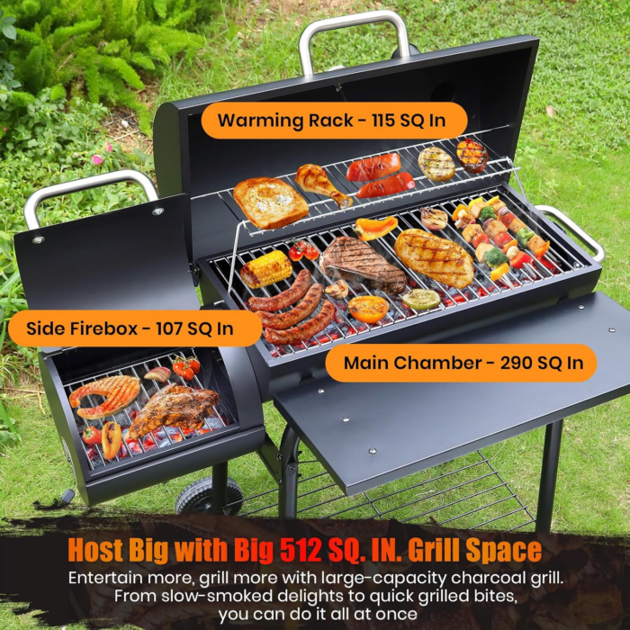 Charcoal Grill Offset Smoker: Charcoal Barbecue Grills with Spacious Cooking Area | Barrel BBQ Grill and Smokers Combo for Outdoor Patio Backyard Camping and Parties - Image 4