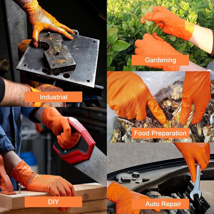 Heavy Duty Nitrile Disposable Gloves,8-Mil Orange,Raised Diamond Texture Work Gloves，Industrial Work Gloves - Image 5