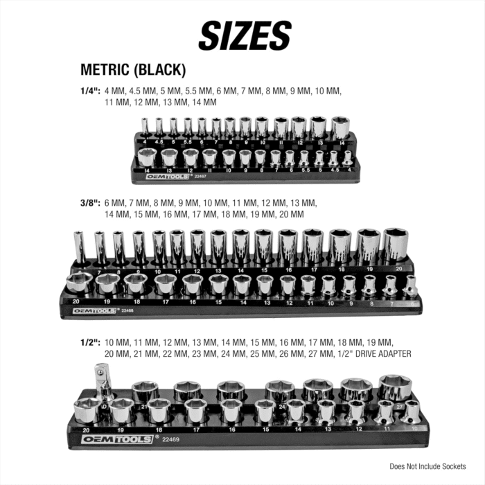 22487 3 Piece Metric Magnetic Socket Organizers for Toolboxes, Socket Holder, Black Tool Box Organizer - Image 3