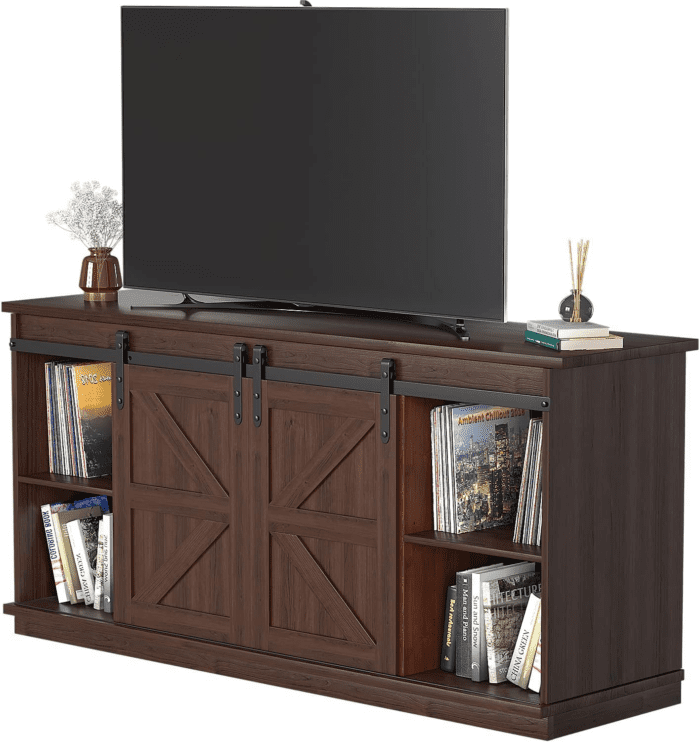 TV Stand for 65 Inch TV, Entertainment Center with Storage Cabinets and Sliding Barn Doors, Mid Century Modern Media TV Console Table for Living Room Bedroom (Brown) - Image 8