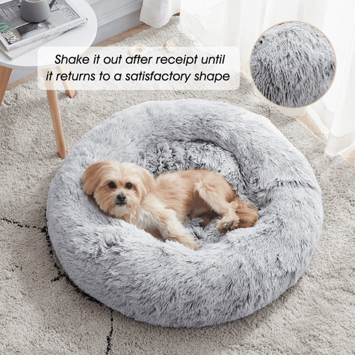 Calming Dog & Cat Bed, Anti-Anxiety Donut Cuddler Warming Cozy Soft round Bed, Fluffy Faux Fur Plush Cushion Bed for Small Medium Dogs and Cats (20"/24"/27"/30") - Image 2