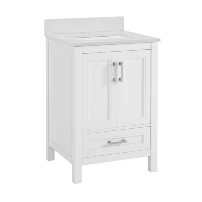 Crest Hill 24-In White Undermount Single Sink Bathroom Vanity with Engineered Carrara Marble Top - Image 5