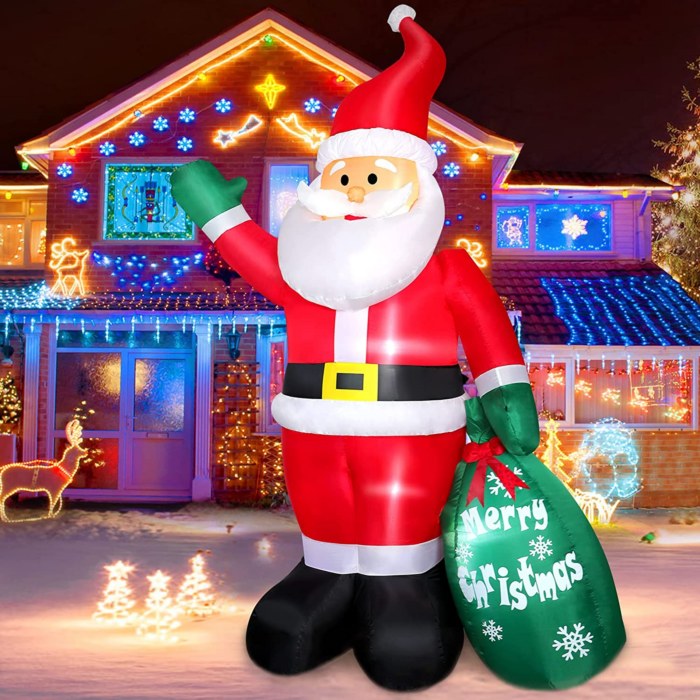 8 FT Christmas Inflatable Santa Claus Outdoor Decoration for Yard, Blow up Santa Decor with Big Gift Bag, Built-In LED Lights for Garden Patio Lawn Home Indoor Winter Holiday Party, IP44 Weatherproof