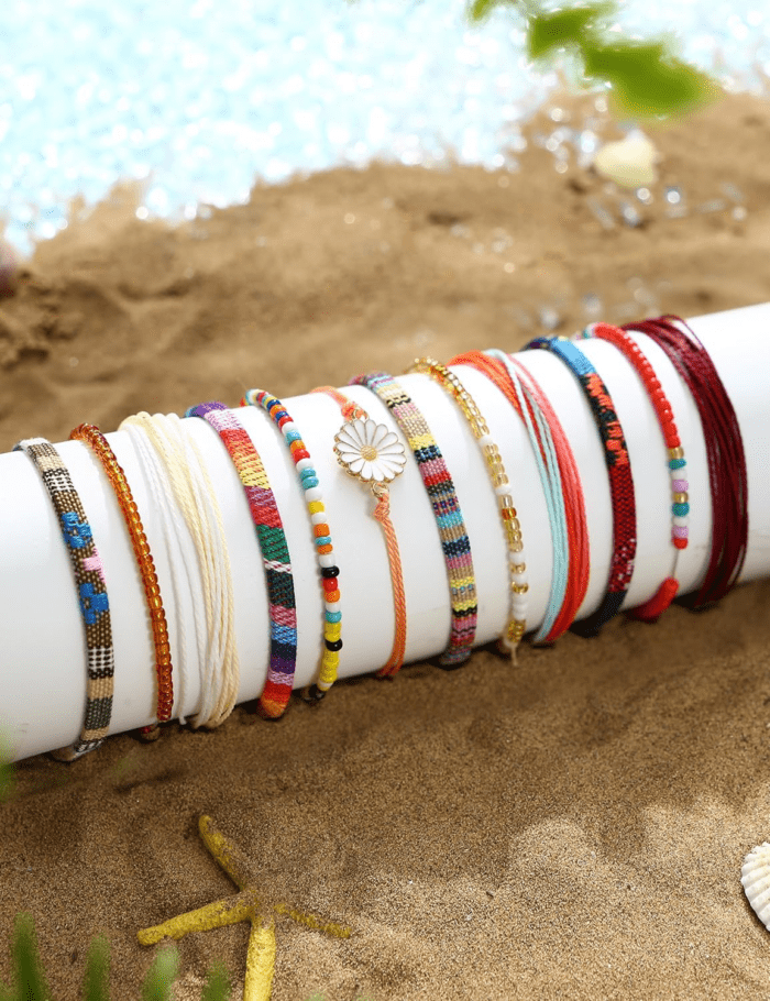 24 Pieces Waterproof String Bracelets for Women Surfer Wave Boho Bracelet Adjustable Handmade Friendship Bracelet String Ocean Beach Boho Bracelets Anklets for Women - Image 5