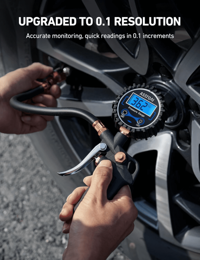 Digital Tire Pressure Gauge with Inflator, 250 PSI Air Chuck & Compressor Accessories Heavy Duty with Quick Connect Coupler, 0.1 Display Resolution, Car Accessories, 1Pack - Image 5