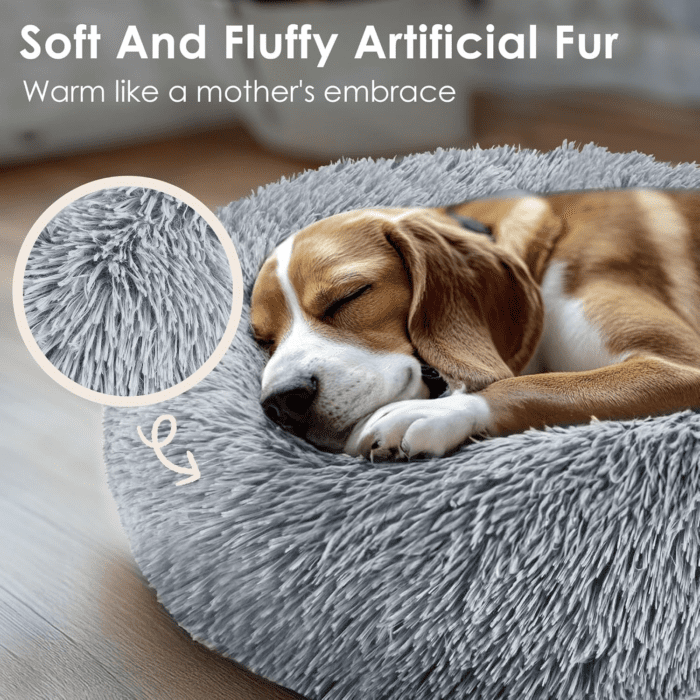 Dog & Cat Bed, 20In Cat Beds for Indoor Cats, Calming Donut Bed for Puppy and Kitten, Washable round Fluffy Pet Bed for Small Medium Dogs and Cats (Light Grey) - Image 4