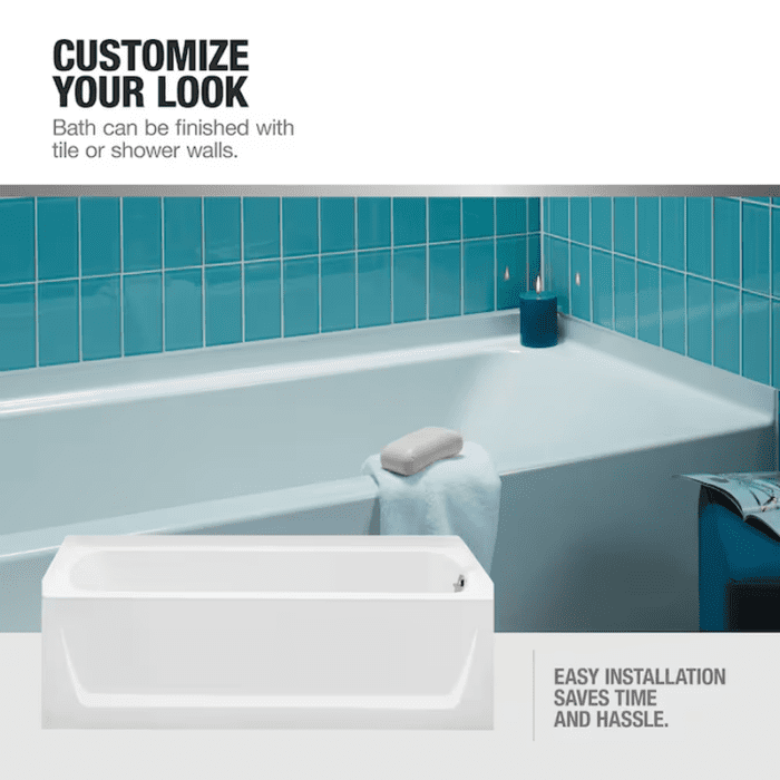 32-In X 60-In White Fiberglass/Plastic Composite Alcove Soaking Bathtub (Left Drain) - Image 11