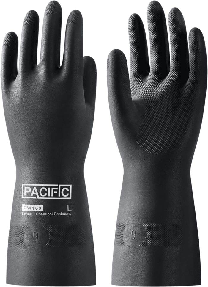 Chemical Resistant Gloves, Heavy Duty Industrial Rubber Gloves, Resist Acid, Alkali and Oil, 12.6", Large