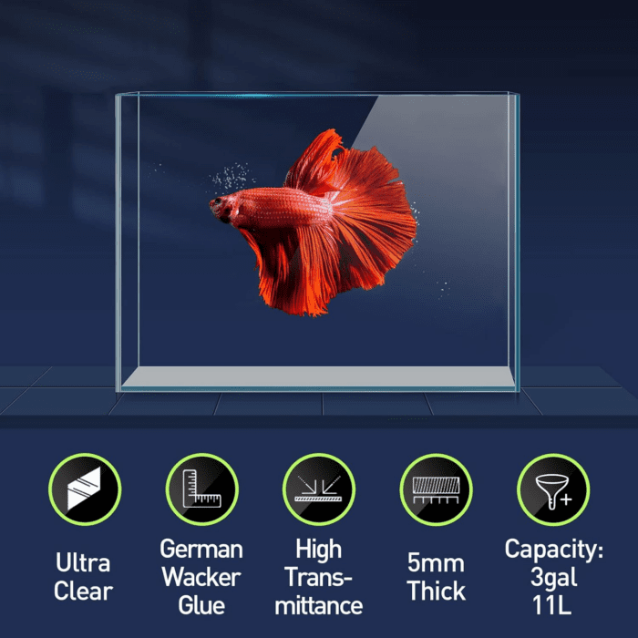 3 Gallon Ultra Clear Glass Fish Tank, Rimless Low Iron Aquarium for Betta/Nano/Goldfish/Snail/Shrimp, Small Fish Tank with Fish Net & Cleaning Tools - Image 2