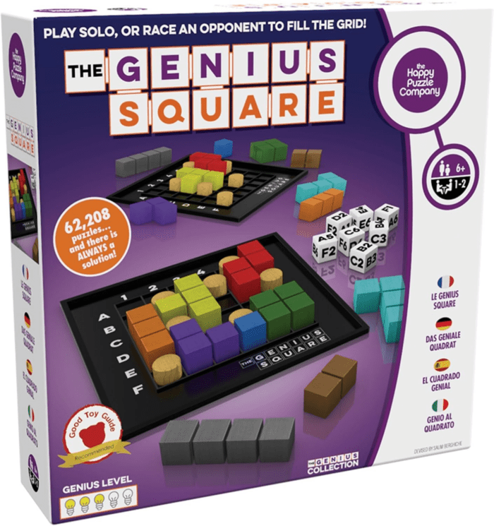 The Genius Square – Game of the Year Award Winner! 60000+ Solutions STEM Puzzle Game! Roll the Dice & Race Your Opponent to Fill the Grid by Using Different Shapes! Promotes Problem Solving Training