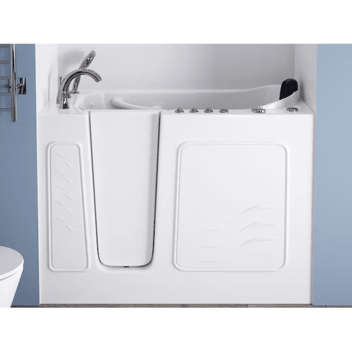 LS Series 26.375-In X 52.75-In White Gel-Coated Fiberglass Walk-In Whirlpool and Air Bath Combination Tub with Faucet, Hand Shower and Drain (Left Drain) - Image 7