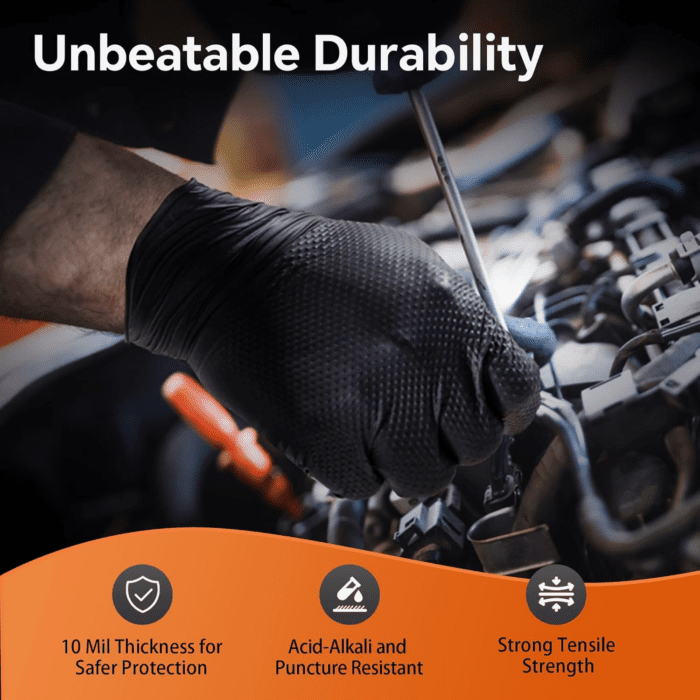 10Mil Nitrile Gloves Thick,Industrial Disposable Gloves with Diamond Textured,Heavy Duty Mechanic Gloves,Latex Free - Image 3