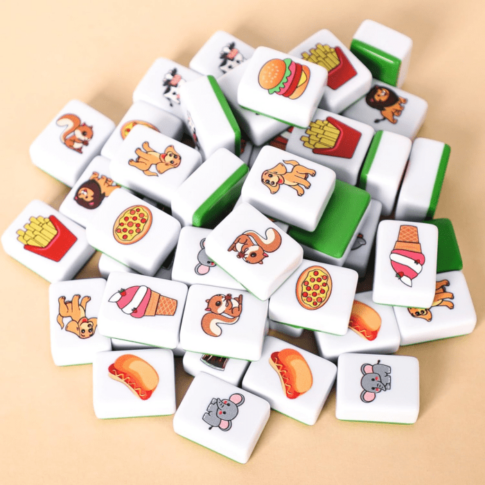 2 Players Mahjong Block Set, Mahjong Tile Game with 49 Premium Green Tiles(30Mm) Animal and Food Pattern, Portable Mahjongg Set with a Carry Bag - Image 7