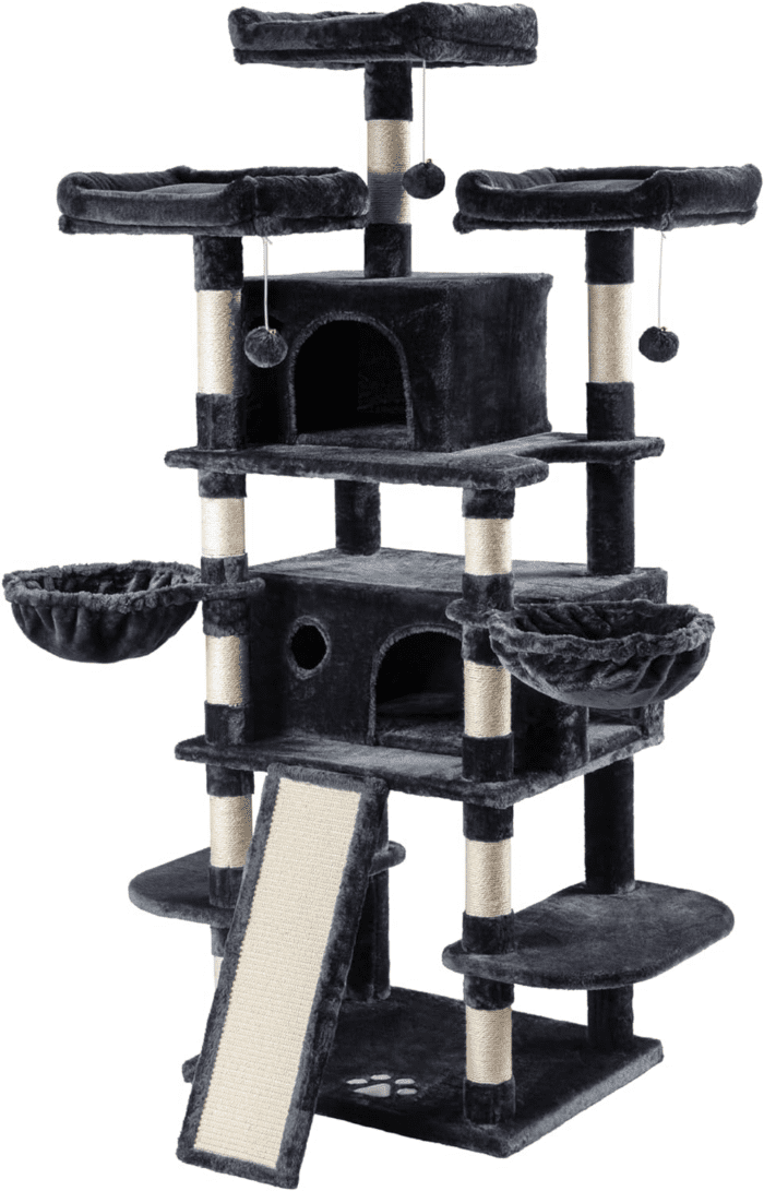 68 Inches Cat Tree House with Condo, Scratching Post, and Multi-Level Towers for Cats - Smokey Grey - Image 9