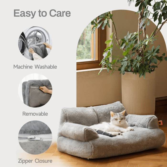 Cat Couch Bed for Indoor Cats, Washable Small Dog Beds for Medium Small Dogs & Cats up to 25 Lbs, Fluffy Pet Beds with Non-Slip Bottom, 26×19×13 Inch (Grey) - Image 6