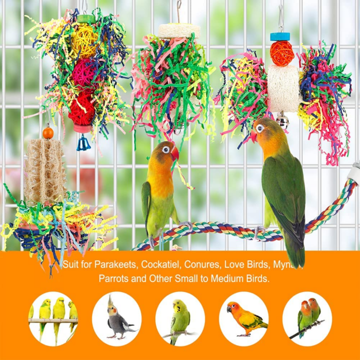 Bird Toys Bird Shredding Foraging Toys Parakeet Toy Chewing Hanging Toy Bird Shredded Paper Bird Cage Accessories Bird Rope Perch for Conure Cockatiel Budgies Lovebird Parrotlet (Without Rope Perch) - Image 5