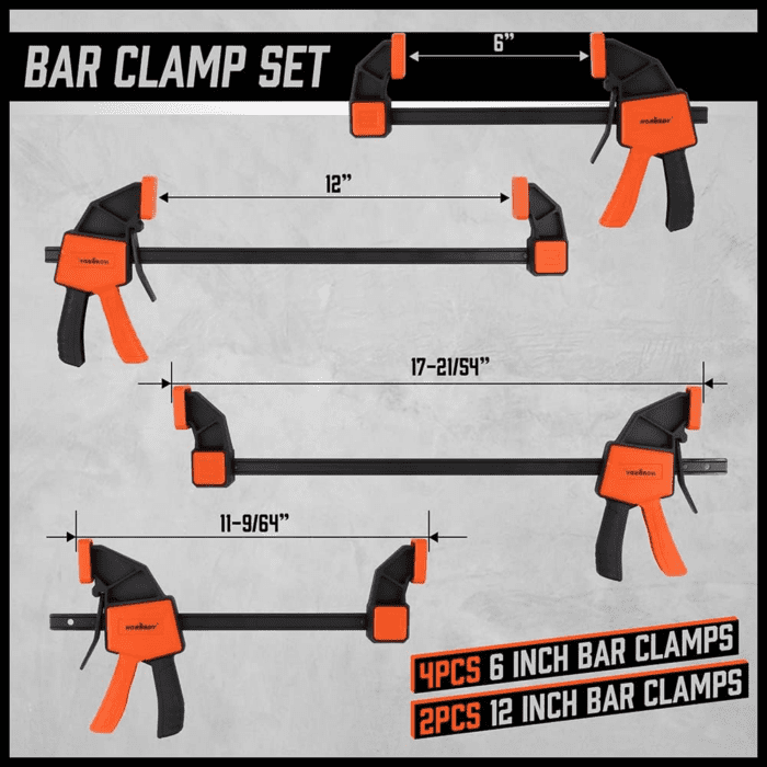 8-Pack Bar Clamps for Woodworking, 12" and 6" Bar Clamps, Wood Working Clamps Sets, Quick Clamps F Clamp with 150 LBS Load Limit (8-Pack Wood Clamps) - Image 3