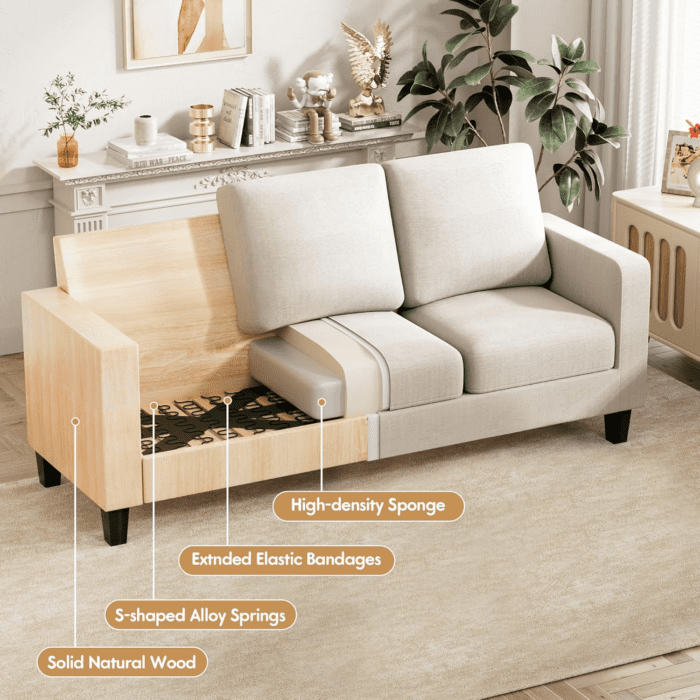 Convertible Sectional Sofa Couch, 3 Seat L-Shaped Sofa with Linen Fabric, Movable Ottoman Small Couch for Small Apartments, Living Room and Office (Whtie) - Image 5