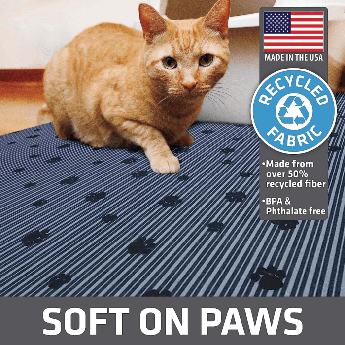 Original Cat Litter Mat, Contains Mess from Box, Protects Floors, Urine-Proof, Machine Washable, Soft on Kitty Paws, Absorbent, Waterproof (USA Made, Recycled Content) (28”X36”)(Greystripepaw) - Image 4