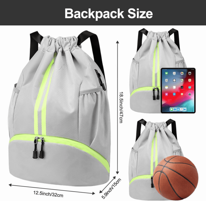 Sports Drawstring Backpack - String Swim Gym Bag with Shoes Compartment and Wet Proof Pocket for Women&Men - Image 6