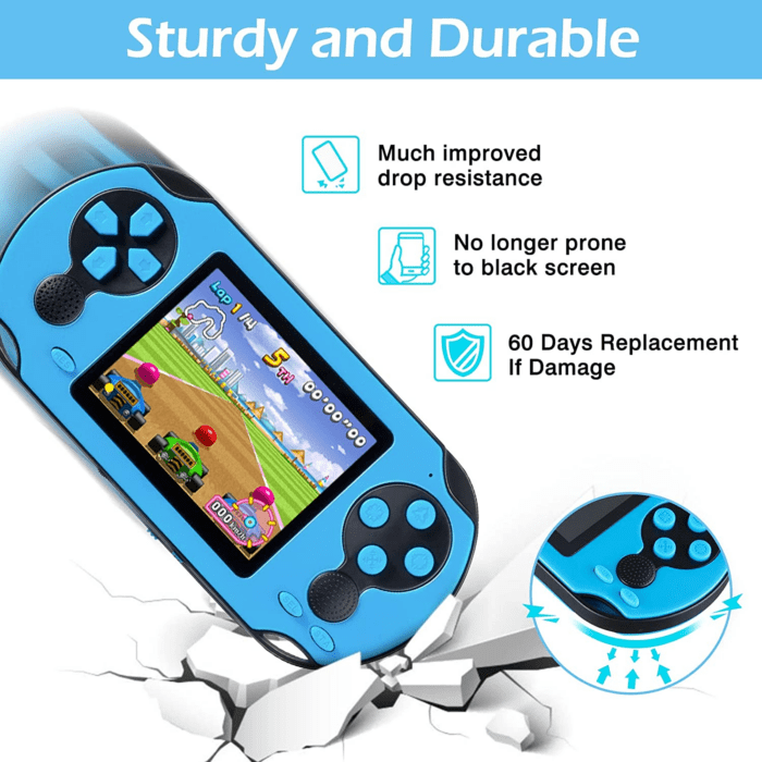 16 Bit Handheld Game for Kids Adults, 3.0'' Large Screen Preloaded 230 HD Classic Retro Video Games with USB Rechargeable Battery & 3 Game Cartridges for Birthday Gift for Kids 4-12 (Blue) - Image 5