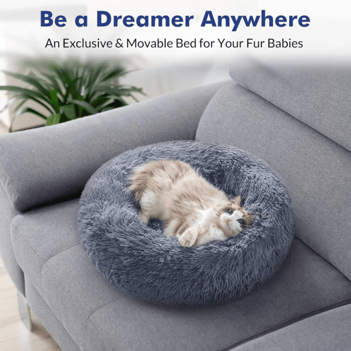 Cat Beds for Indoor Cats, 20 Inches Cat Bed Machine Washable, Fluffy round Pet Bed Non-Slip, Calming Soft Plush Donut Cuddler Cushion Self Warming for Small Dogs Kittens, Dark Grey, Medium - Image 9