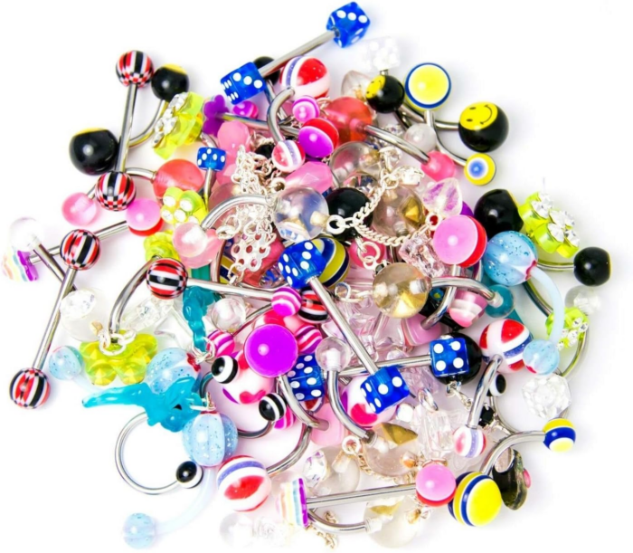 120PC Body Piercing Jewelry - Ear Tragus Cartilage Daith Nose Septum Lip Belly Button - 14G 16G 18G 20G RANDOM Mix - Horseshoes Rings Barbells Studs Industrial - Surgical Steel Acrylic - Image 5