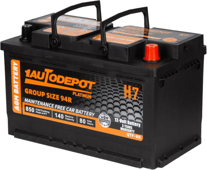 BCI Group 94R Car Battery, 12V 80Ah Size H7 Automotive Battery Premium Maintenance Free AGM Batteries, 850CCA, 140RC