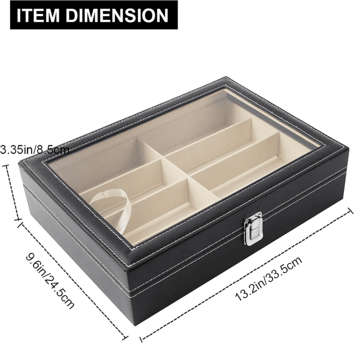 8 Slot Sunglass Organizer Leather Eyeglasses Collector Eyewear Display Case Storage Box, Black - Image 7