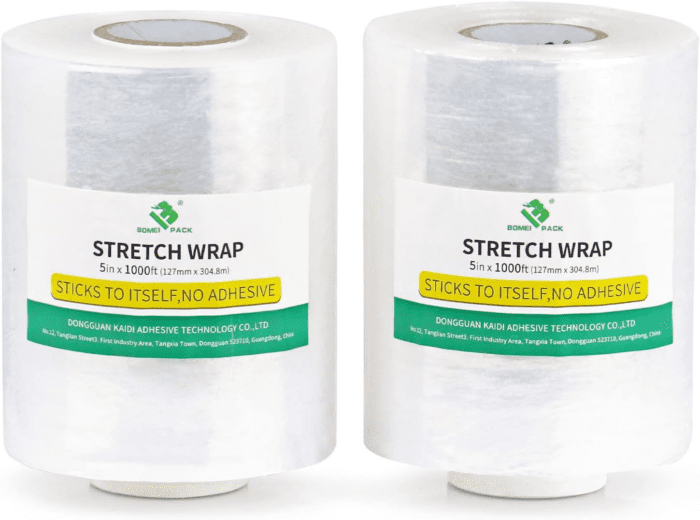 Plastics Industrial Mini Stretch Wrap Film Replacement 5" X 1000Ft Roll, 80 Gauge for Moving, Packing Wrap Industrial Strength- Self Adhering Packaging Heavy Duty, 2 Pack