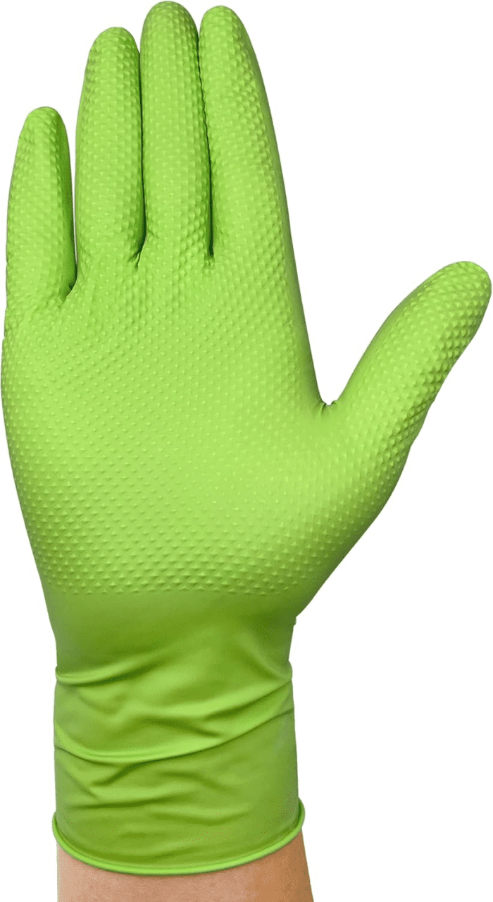 Thor Grip Heavy Duty Green Industrial Nitrile Gloves with Raised Diamond Texture, 8-Mil, Latex Free, Powder Free - Image 2