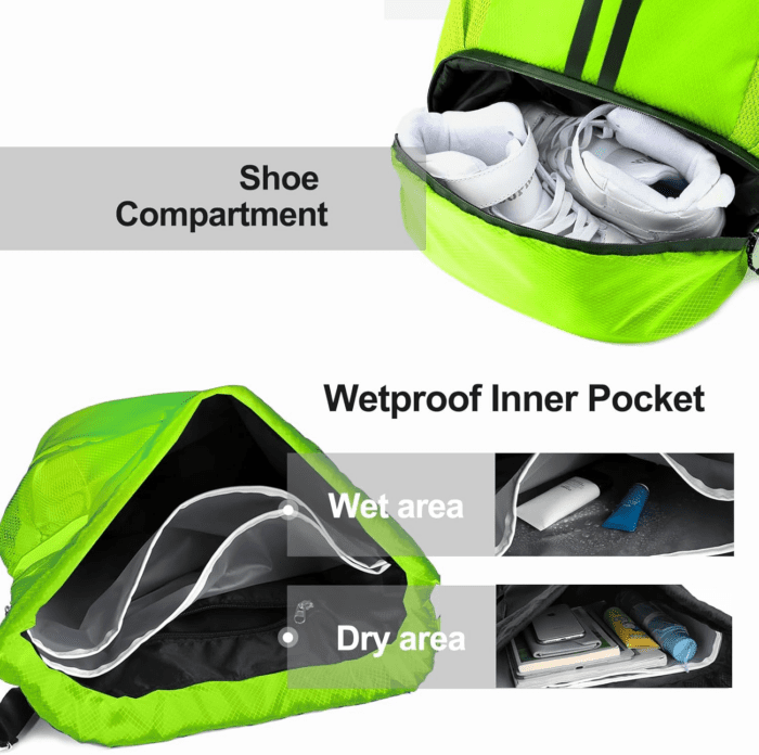 Sports Drawstring Backpack - String Swim Gym Bag with Shoes Compartment and Wet Proof Pocket for Women&Men (Green) - Image 2