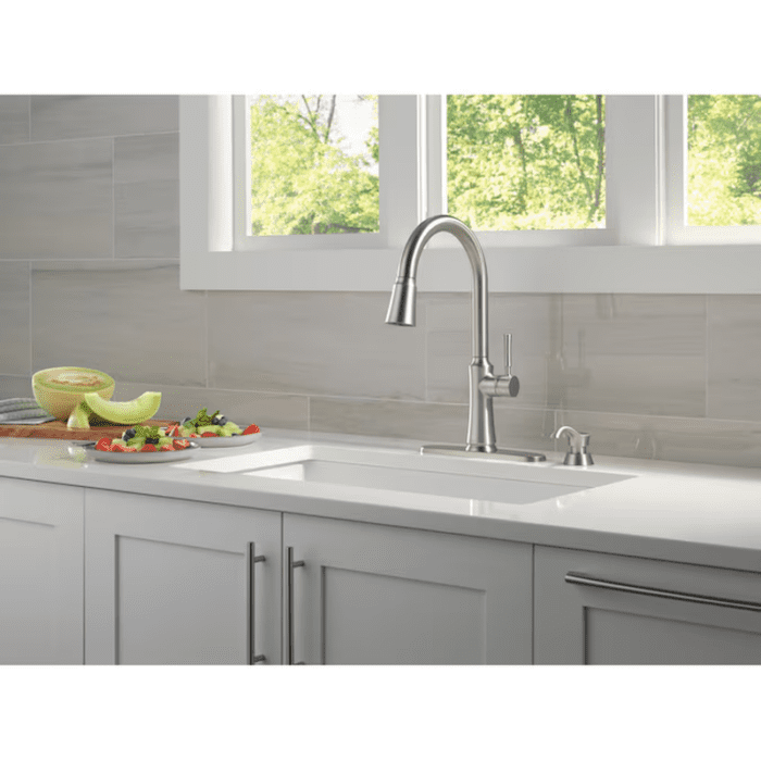 Chalet Stainless Steel Single Handle Pull-Down Kitchen Faucet with Sprayer (Deck Plate and Soap Dispenser Included) - Image 13