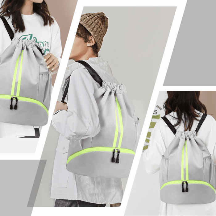 Sports Drawstring Backpack - String Swim Gym Bag with Shoes Compartment and Wet Proof Pocket for Women&Men - Image 8