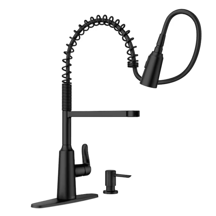 Edwyn Matte Black Single Handle Pull-Down Kitchen Faucet with Sprayer (Deck Plate and Soap Dispenser Included) - Image 7