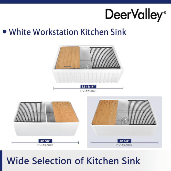 Farmhouse Apron Front 33-In X 20-In White Fireclay Single Bowl Workstation Kitchen Sink - Image 7