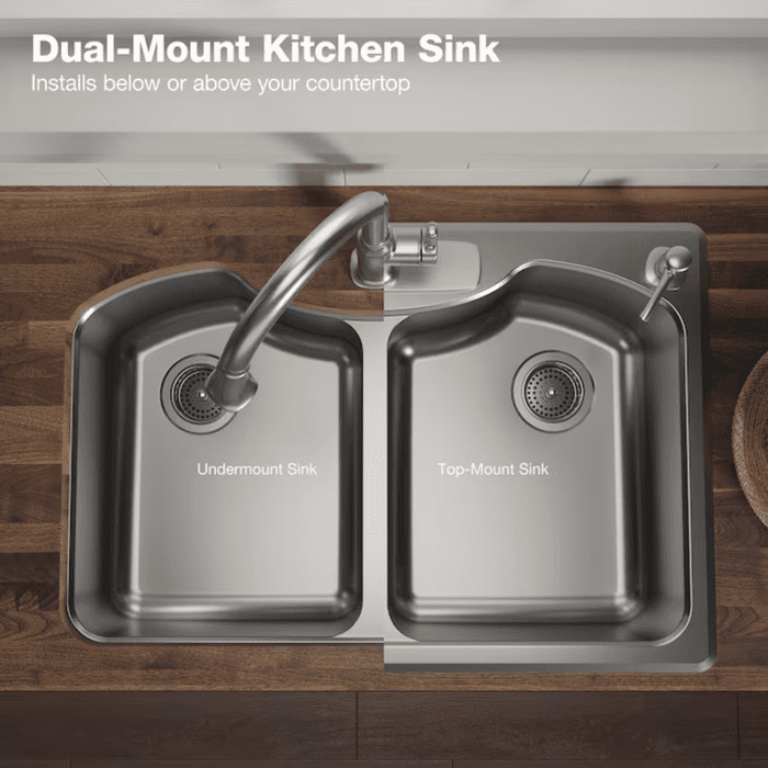 Octave Dual-Mount 33-In X 22-In Stainless Steel Double Equal Bowl 3-Hole Kitchen Sink - Image 7